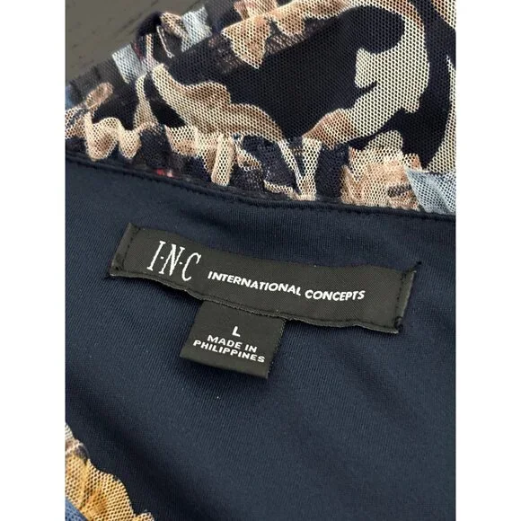 INC Top Large Romantic Floral Sheer Puff Sleeve Blouse Fairy Grunge Whimsigoth - Picture 6 of 11